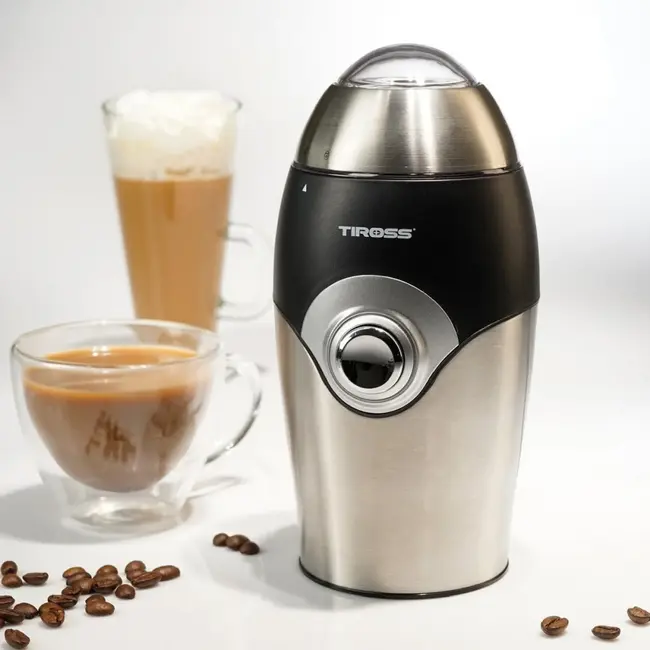 TIROSS Elektrische koffiemolen 150 W met rvs messen, 50 g inhoud, pulseerstand en kabelopbergvak