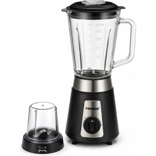 TIROSS Blender 500 W met glazen kan 1,5 l, 2 snelheden, pulseerstand en meegeleverde koffiemolen