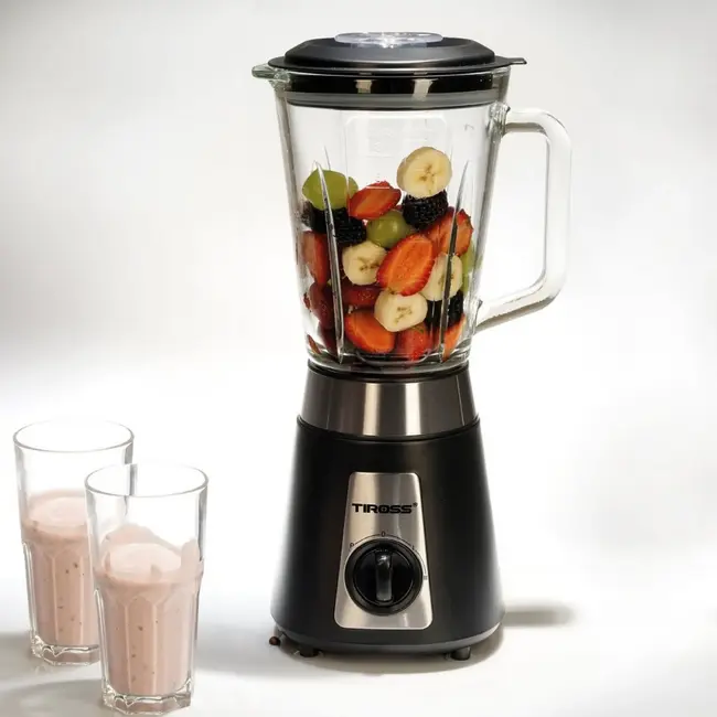 TIROSS Blender 500 W met glazen kan 1,5 l, 2 snelheden, pulseerstand en meegeleverde koffiemolen