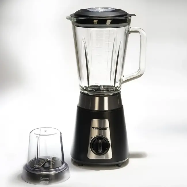 TIROSS Blender 500 W met glazen kan 1,5 l, 2 snelheden, pulseerstand en meegeleverde koffiemolen
