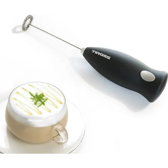 TIROSS Melkopschuimer zwart met rvs garde, soft-touch behuizing en werking op 2 AA-batterijen