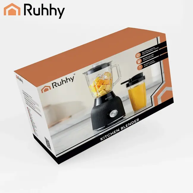 Ruhhy Blender 1200 W met glazen kan, ijsbreker, pulsstand en 2 meeneembekers voor smoothies