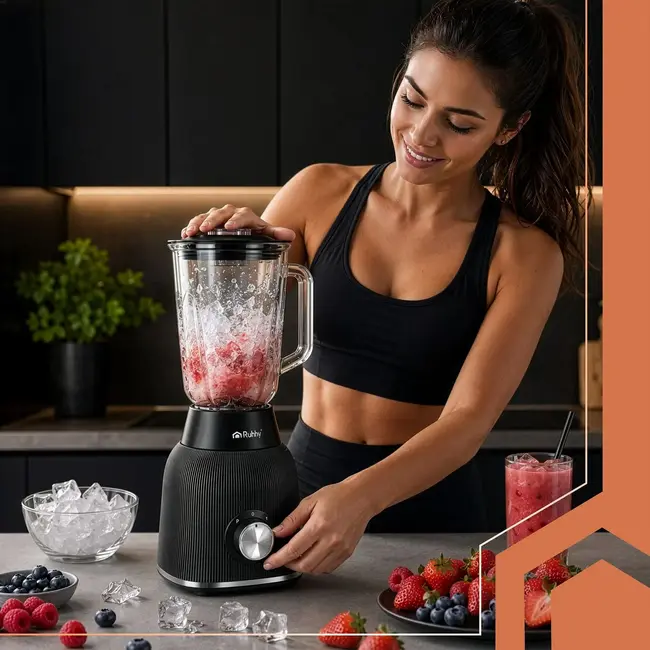 Ruhhy Blender 1200 W met glazen kan, ijsbreker, pulsstand en 2 meeneembekers voor smoothies