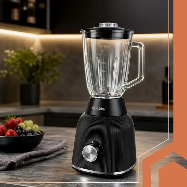 Ruhhy Blender 1200 W met glazen kan, ijsbreker, pulsstand en 2 meeneembekers voor smoothies