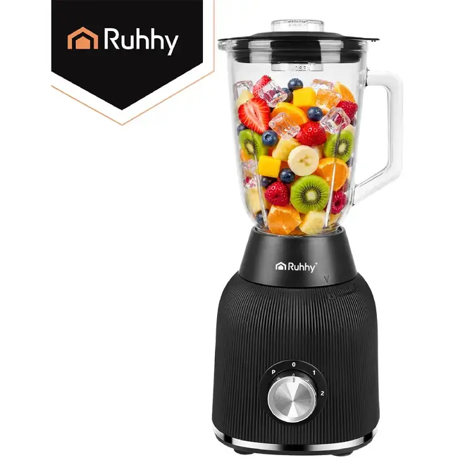 Ruhhy Blender 1200 W met glazen kan, ijsbreker, pulsstand en 2 meeneembekers voor smoothies
