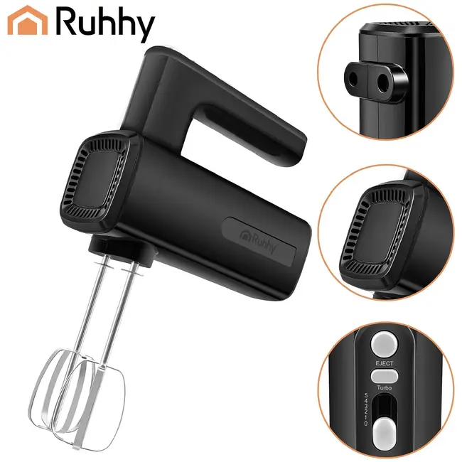 Ruhhy Handmixer 800 W met 5 snelheden, turbo, garde, deeghaken en ballonklopper voor thuisgebruik