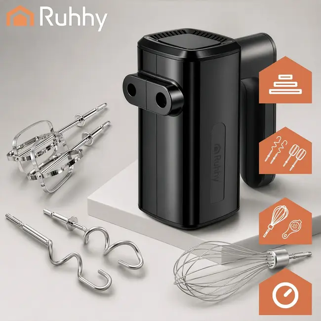 Ruhhy Handmixer 800 W met 5 snelheden, turbo, garde, deeghaken en ballonklopper voor thuisgebruik