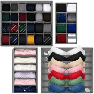 Ruhhy Ondergoed organizer 4-delig grijs met 45 vakken voor sokken, lingerie en kleine accessoires