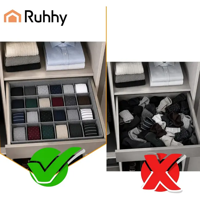 Ruhhy Ondergoed organizer 4-delig grijs met 45 vakken voor sokken, lingerie en kleine accessoires