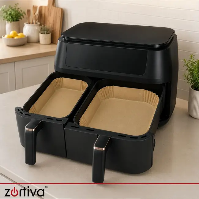 Zortiva Airfryer bakpapier 150 stuks in 2 maten, vetbestendig en hittebestendig tot 230 °C voor bakken
