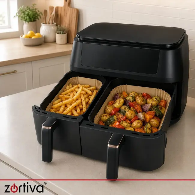 Zortiva Airfryer bakpapier 150 stuks in 2 maten, vetbestendig en hittebestendig tot 230 °C voor bakken