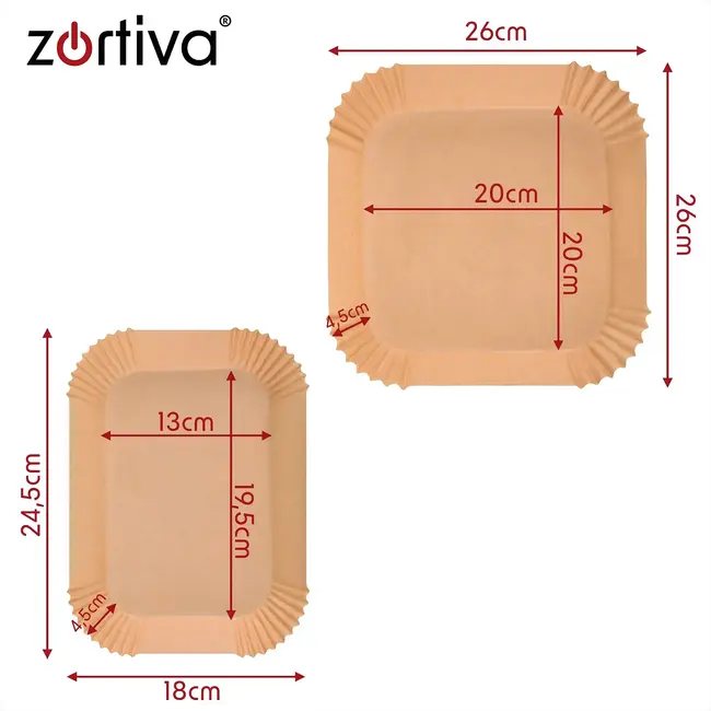 Zortiva Airfryer bakpapier 150 stuks in 2 maten, vetbestendig en hittebestendig tot 230 °C voor bakken