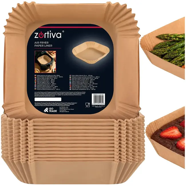 Zortiva Airfryer bakpapier 23 x 23 cm, 100 stuks met antiaanbaklaag en hittebestendig tot 230 °C