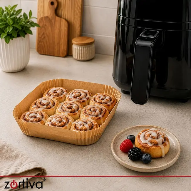 Zortiva Airfryer bakpapier 23 x 23 cm, 100 stuks met antiaanbaklaag en hittebestendig tot 230 °C
