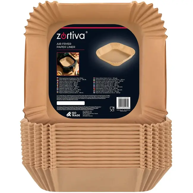 Zortiva Airfryer bakpapier 23 x 23 cm, 100 stuks met antiaanbaklaag en hittebestendig tot 230 °C