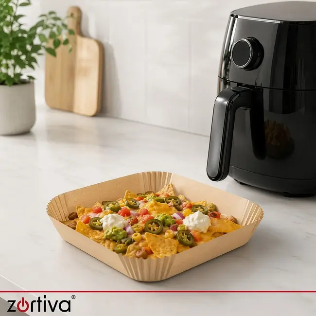Zortiva Airfryer bakpapier 23 x 23 cm, 100 stuks met antiaanbaklaag en hittebestendig tot 230 °C
