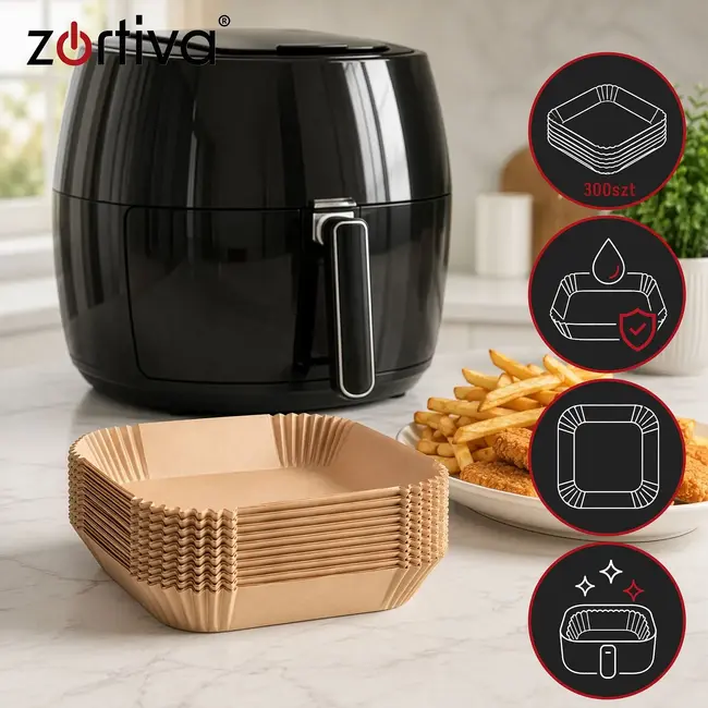 Zortiva Airfryer bakpapier 23 x 23 cm, 100 stuks met antiaanbaklaag en hittebestendig tot 230 °C