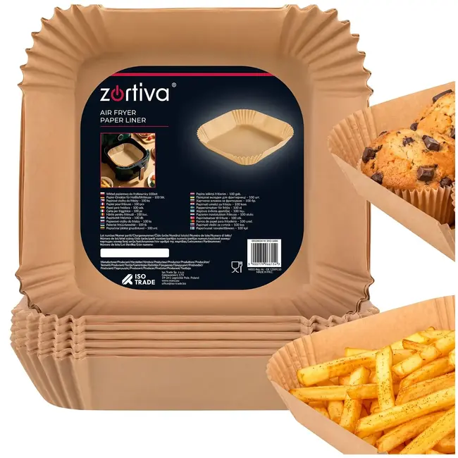 Zortiva Airfryer bakpapier 23 x 23 cm, 100 stuks met antiaanbaklaag en hittebestendig tot 230 °C