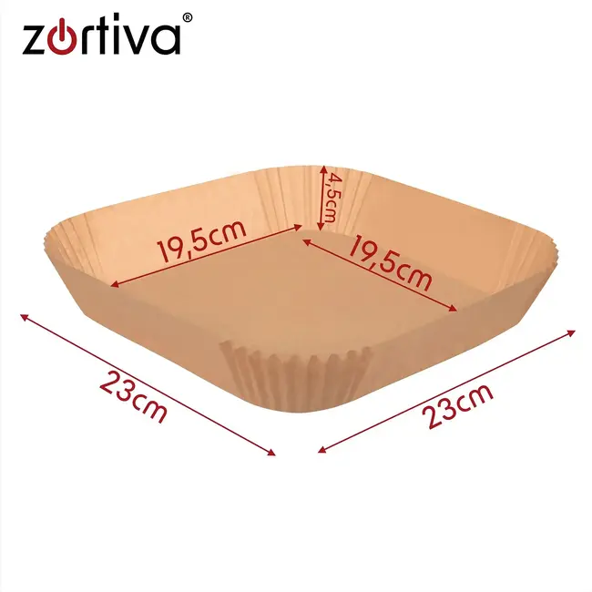 Zortiva Airfryer bakpapier 23 x 23 cm, 100 stuks met antiaanbaklaag en hittebestendig tot 230 °C