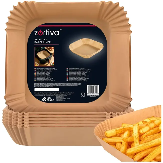Zortiva Airfryer bakpapier 23 x 23 cm, 100 stuks met antiaanbaklaag en hittebestendig tot 230 °C