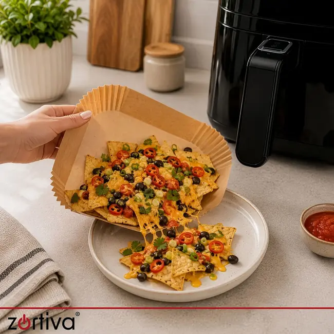 Zortiva Airfryer bakpapier 23 x 23 cm, 100 stuks met antiaanbaklaag en hittebestendig tot 230 °C