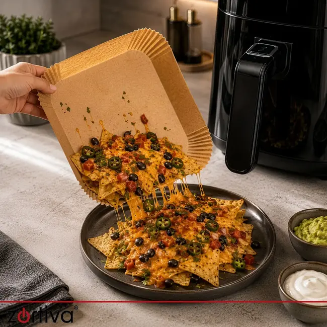 Zortiva Airfryer bakpapier 23 x 23 cm, 100 stuks met antiaanbaklaag en hittebestendig tot 230 °C
