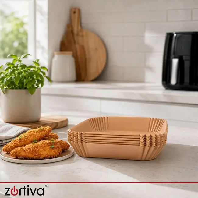 Zortiva Airfryer bakpapier 23 x 23 cm, 100 stuks met antiaanbaklaag en hittebestendig tot 230 °C