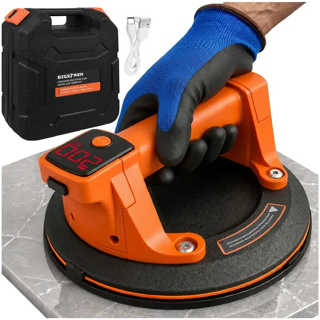 Bigstren Elektrische vacuümzuignap 200 mm met LCD-display, automatische pomp en werkbelasting tot 180 kg