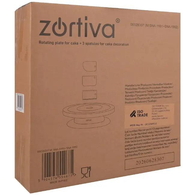 Zortiva Draaibaar taartplateau 28 cm met 3 spatels voor taarten, gebak en decoreren in de keuken