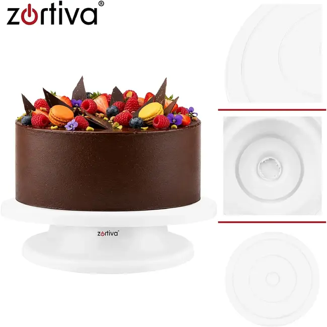 Zortiva Draaibaar taartplateau 28 cm met 3 spatels voor taarten, gebak en decoreren in de keuken