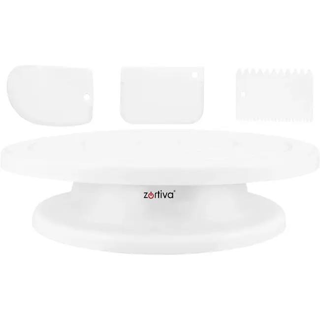Zortiva Draaibaar taartplateau 28 cm met 3 spatels voor taarten, gebak en decoreren in de keuken
