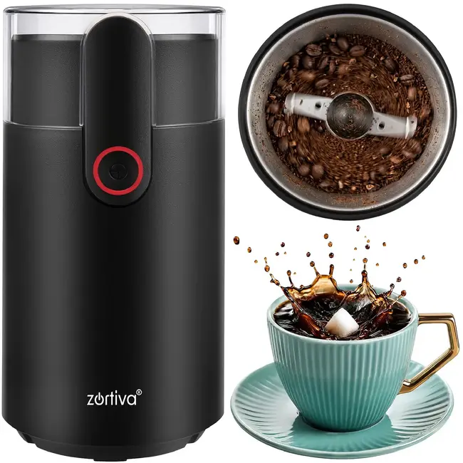 Zortiva Elektrische koffiemolen 150 W met 50 g inhoud, stalen mes en 22.000 t/min voor koffie