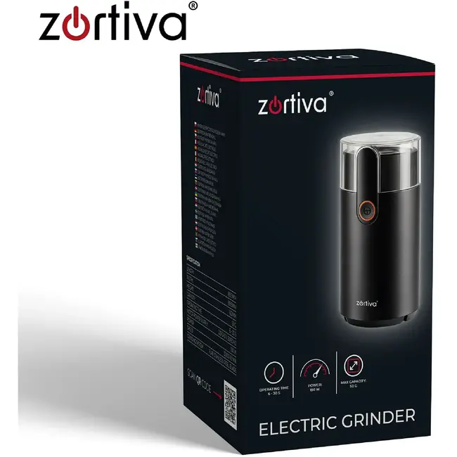 Zortiva Elektrische koffiemolen 150 W met 50 g inhoud, stalen mes en 22.000 t/min voor koffie