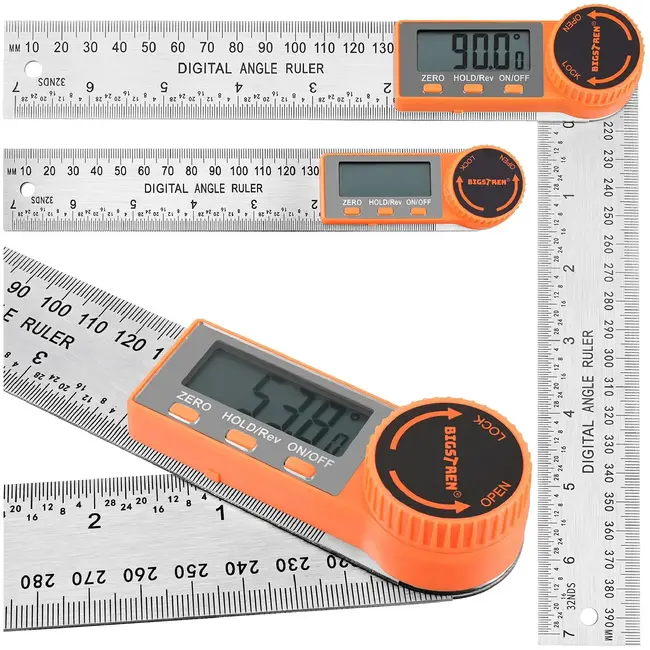 Bigstren Digitale hoekmeter 360° 200 mm met LCD-display, liniaal en meetnauwkeurigheid van ±0,3°
