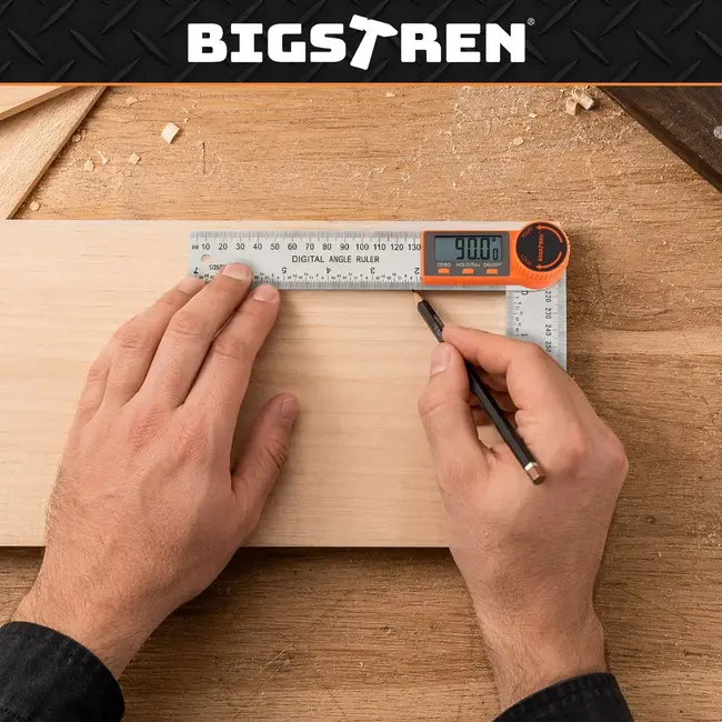 Bigstren Digitale hoekmeter 360° 200 mm met LCD-display, liniaal en meetnauwkeurigheid van ±0,3°