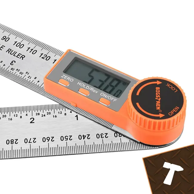 Bigstren Digitale hoekmeter 360° 200 mm met LCD-display, liniaal en meetnauwkeurigheid van ±0,3°