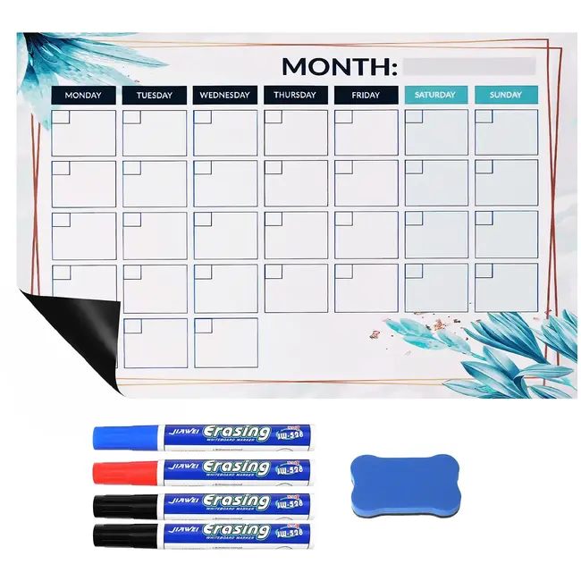 Maaleo Magnetische maandplanner 30 x 40 cm met uitwisbaar oppervlak, 4 stiften en magnetisch wisje