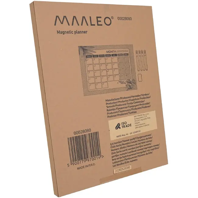 Maaleo Magnetische maandplanner 30 x 40 cm met uitwisbaar oppervlak, 4 stiften en magnetisch wisje
