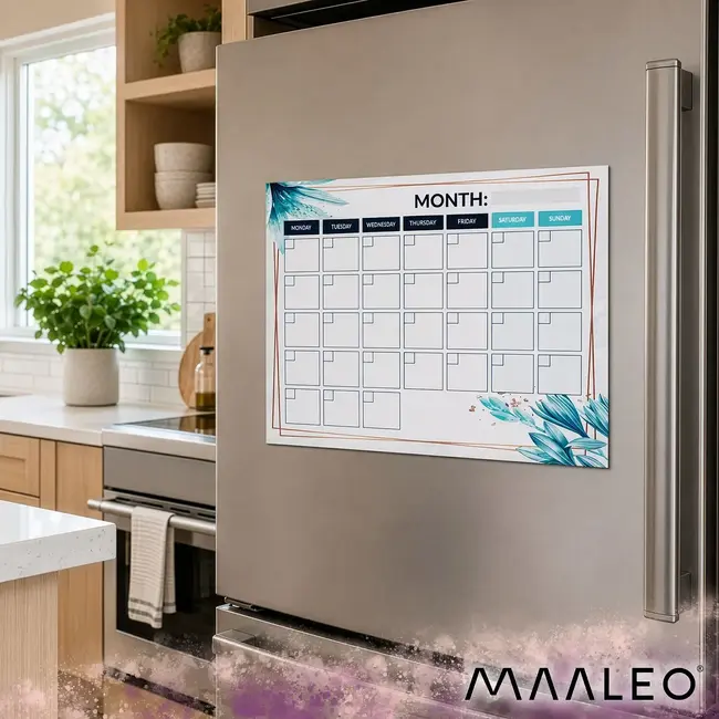 Maaleo Magnetische maandplanner 30 x 40 cm met uitwisbaar oppervlak, 4 stiften en magnetisch wisje