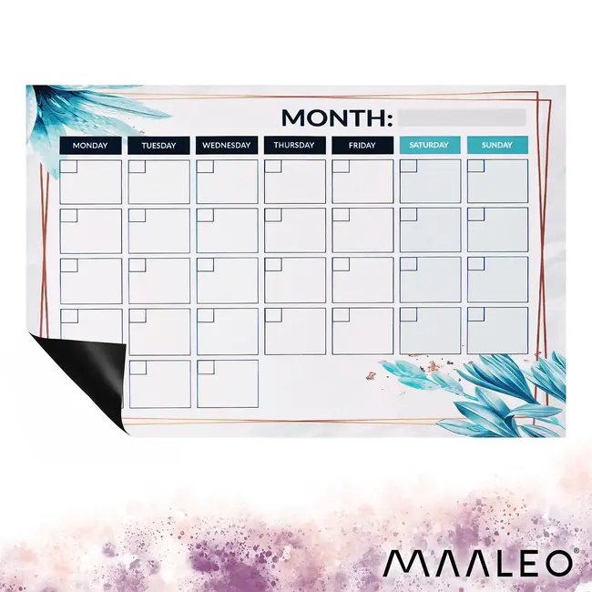 Maaleo Magnetische maandplanner 30 x 40 cm met uitwisbaar oppervlak, 4 stiften en magnetisch wisje