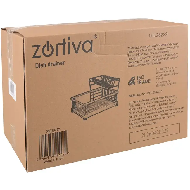 Zortiva Vaatdroger 2 niveaus 43 cm zwart met bestekbak, lekbak en verplaatsbaar bordenrek voor servies
