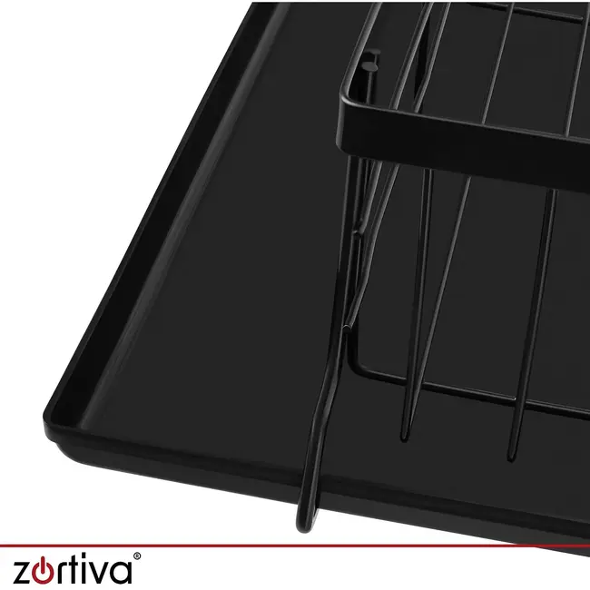 Zortiva Vaatdroger 2 niveaus 43 cm zwart met bestekbak, lekbak en verplaatsbaar bordenrek voor servies