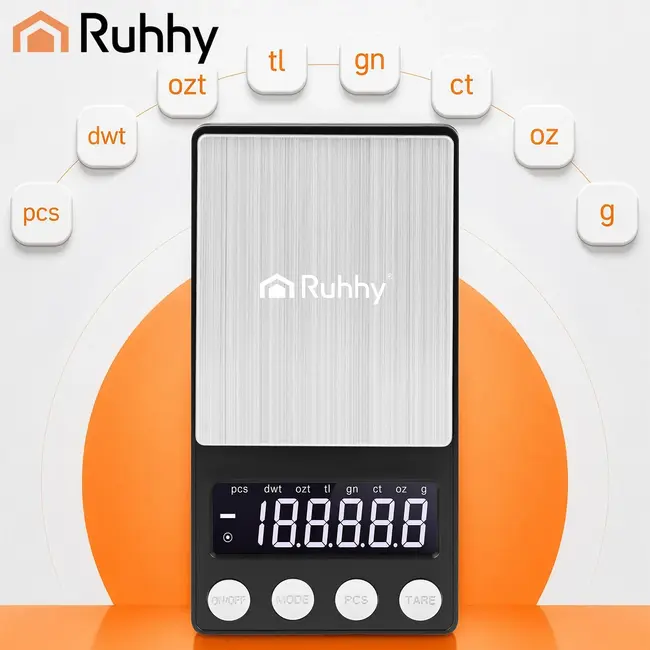 Ruhhy, Precisieweegschaal 500 g x 0,01 g met LCD-display, TARA en PCS-functie voor kleine voorwerpen