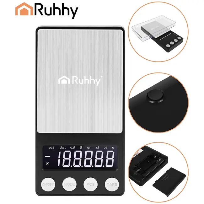 Ruhhy, Precisieweegschaal 500 g x 0,01 g met LCD-display, TARA en PCS-functie voor kleine voorwerpen