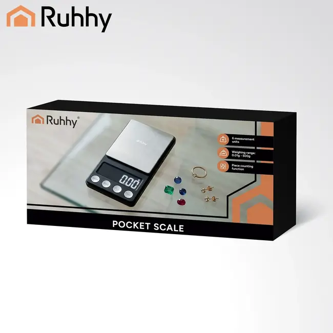 Ruhhy, Precisieweegschaal 500 g x 0,01 g met LCD-display, TARA en PCS-functie voor kleine voorwerpen