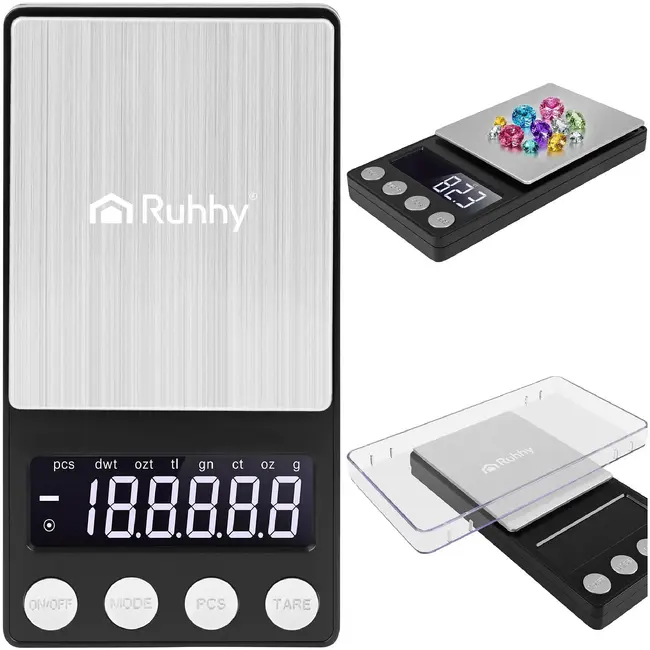 Ruhhy, Precisieweegschaal 500 g x 0,01 g met LCD-display, TARA en PCS-functie voor kleine voorwerpen