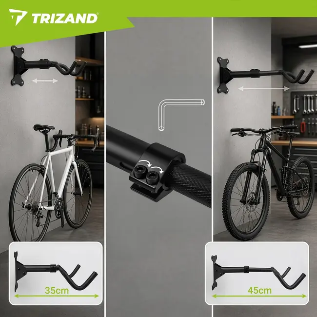 Trizand, Fietshouder wand 30 kg zwart, opvouwbaar en verstelbaar voor fietsen van 24-29 inch thuis