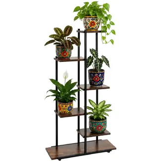 Gardlov Plantenrek 113 cm zwart met 5 MDF-planken, metalen frame en 4 verstelbare voetjes voor binnen
