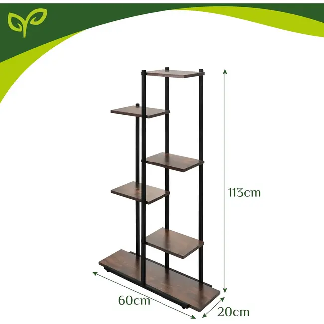Gardlov, Plantenrek 113 cm zwart met 5 MDF-planken, metalen frame en 4 verstelbare voetjes voor binnen