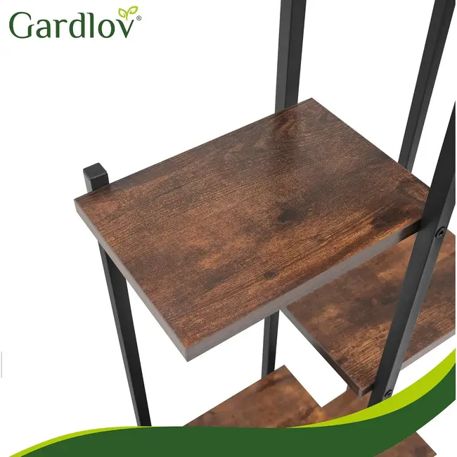 Gardlov, Plantenrek 113 cm zwart met 5 MDF-planken, metalen frame en 4 verstelbare voetjes voor binnen